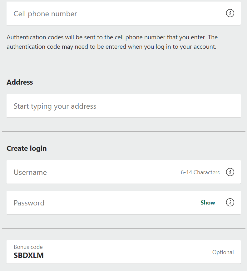 Bet365 bonus code SBDXLM registration page screenshot